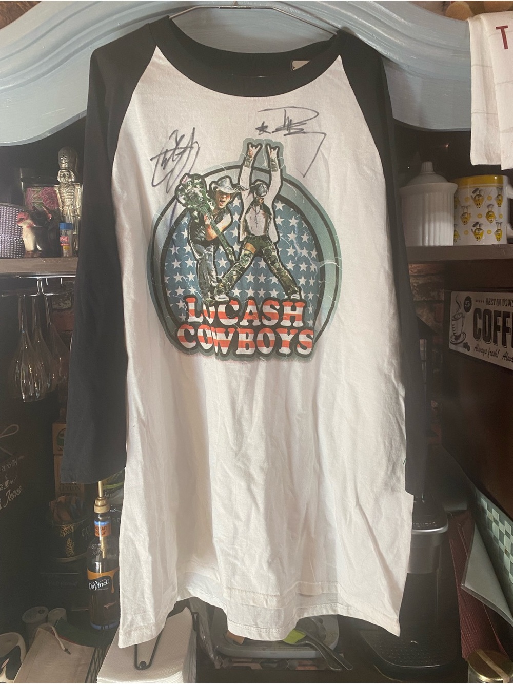 Signed LoCash Cowboys White & Black Graphic Raglan Tee XL